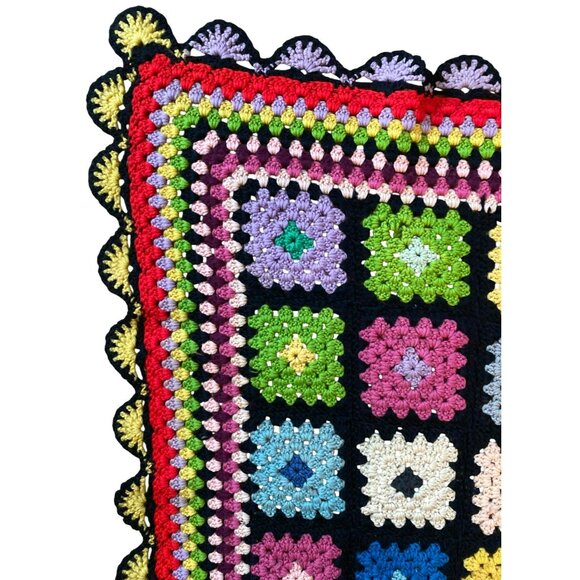 Vintage Granny Square Afghan Crochet Roseanne Handmade Throw Lap Blanket 4ftx4ft - Picture 2 of 7